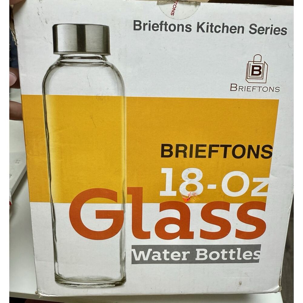 Glass Water Bottle with Caps Reusable Drinking Bottle Clear 4 Pc 18oz BRIEFTONS